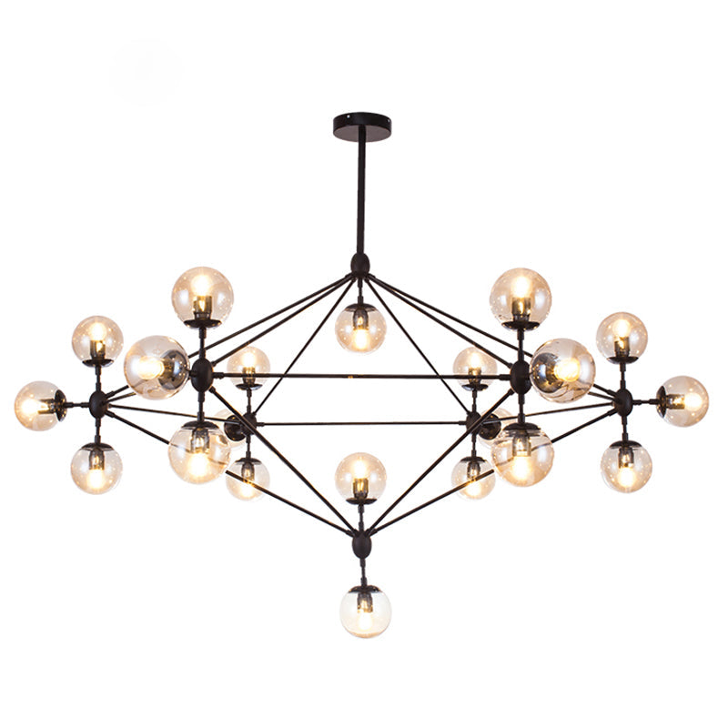 Black Diamond Lattice Chandelier Industrial Tan Glass Living Room Suspension Lighting 21 Black Clearhalo 'Ceiling Lights' 'Chandeliers' 'Glass shade' 'Glass' 'Industrial Chandeliers' 'Industrial' 'Middle Century Chandeliers' 'Pendant Lights' 'Tiffany' Lighting' 2462631