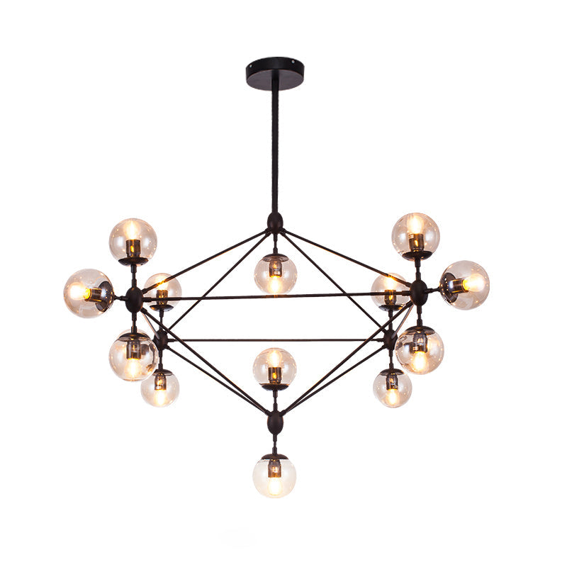 Black Diamond Lattice Chandelier Industrial Tan Glass Living Room Suspension Lighting 15 Black Clearhalo 'Ceiling Lights' 'Chandeliers' 'Glass shade' 'Glass' 'Industrial Chandeliers' 'Industrial' 'Middle Century Chandeliers' 'Pendant Lights' 'Tiffany' Lighting' 2462632