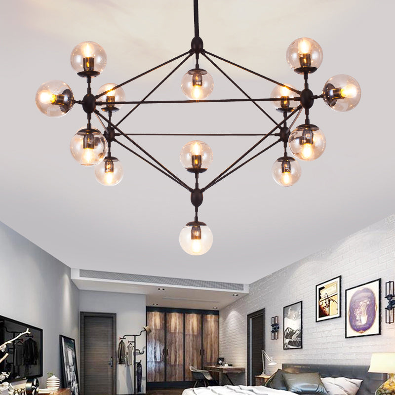 Black Diamond Lattice Chandelier Industrial Tan Glass Living Room Suspension Lighting Clearhalo 'Ceiling Lights' 'Chandeliers' 'Glass shade' 'Glass' 'Industrial Chandeliers' 'Industrial' 'Middle Century Chandeliers' 'Pendant Lights' 'Tiffany' Lighting' 2462633