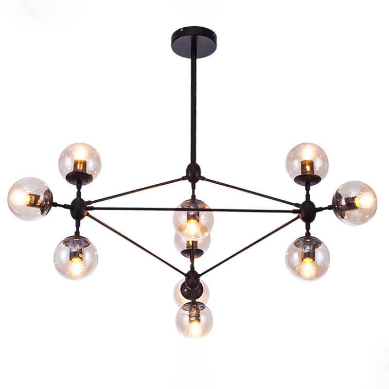 Black Diamond Lattice Chandelier Industrial Tan Glass Living Room Suspension Lighting 10 Black Clearhalo 'Ceiling Lights' 'Chandeliers' 'Glass shade' 'Glass' 'Industrial Chandeliers' 'Industrial' 'Middle Century Chandeliers' 'Pendant Lights' 'Tiffany' Lighting' 2462634