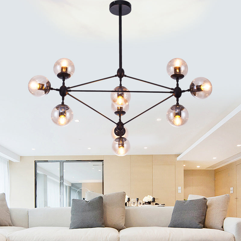 Black Diamond Lattice Chandelier Industrial Tan Glass Living Room Suspension Lighting Clearhalo 'Ceiling Lights' 'Chandeliers' 'Glass shade' 'Glass' 'Industrial Chandeliers' 'Industrial' 'Middle Century Chandeliers' 'Pendant Lights' 'Tiffany' Lighting' 2462635