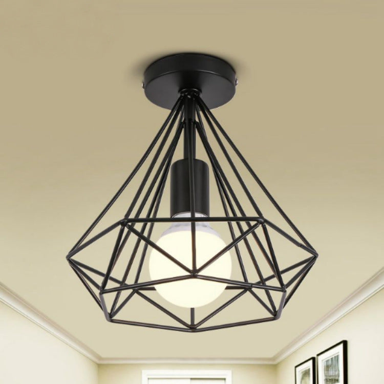 Iron Wire Diamond Ceiling Flush Light Vintage 1-Light Passageway Flush Mount Lamp in Black Clearhalo 'Ceiling Lights' 'Close To Ceiling Lights' 'Close to ceiling' 'Flush mount' 'Industrial Flush Mount' Lighting' 2462718