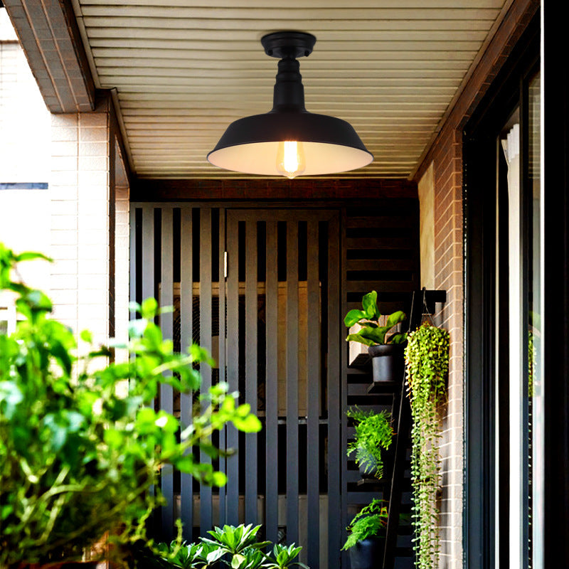 Single Barn Shade Ceiling Lamp Rustic Metal Semi Flush Mount Lighting for Corridor Clearhalo 'Ceiling Lights' 'Close To Ceiling Lights' 'Close to ceiling' 'Semi-flushmount' Lighting' 2462835