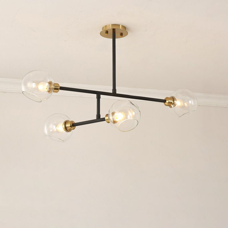 Open Kitchen Pendant Lighting Minimalist Ceiling Chandelier with Dome Glass Shade 4 Black Clear Clearhalo 'Ceiling Lights' 'Chandeliers' 'Glass shade' 'Glass' 'Modern Chandeliers' 'Modern' 'Pendant Lights' Lighting' 2462901