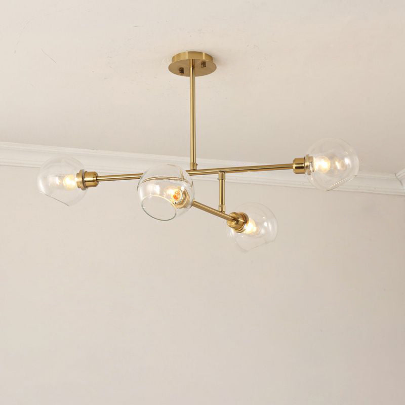 Open Kitchen Pendant Lighting Minimalist Ceiling Chandelier with Dome Glass Shade 4 Gold Clear Clearhalo 'Ceiling Lights' 'Chandeliers' 'Glass shade' 'Glass' 'Modern Chandeliers' 'Modern' 'Pendant Lights' Lighting' 2462906