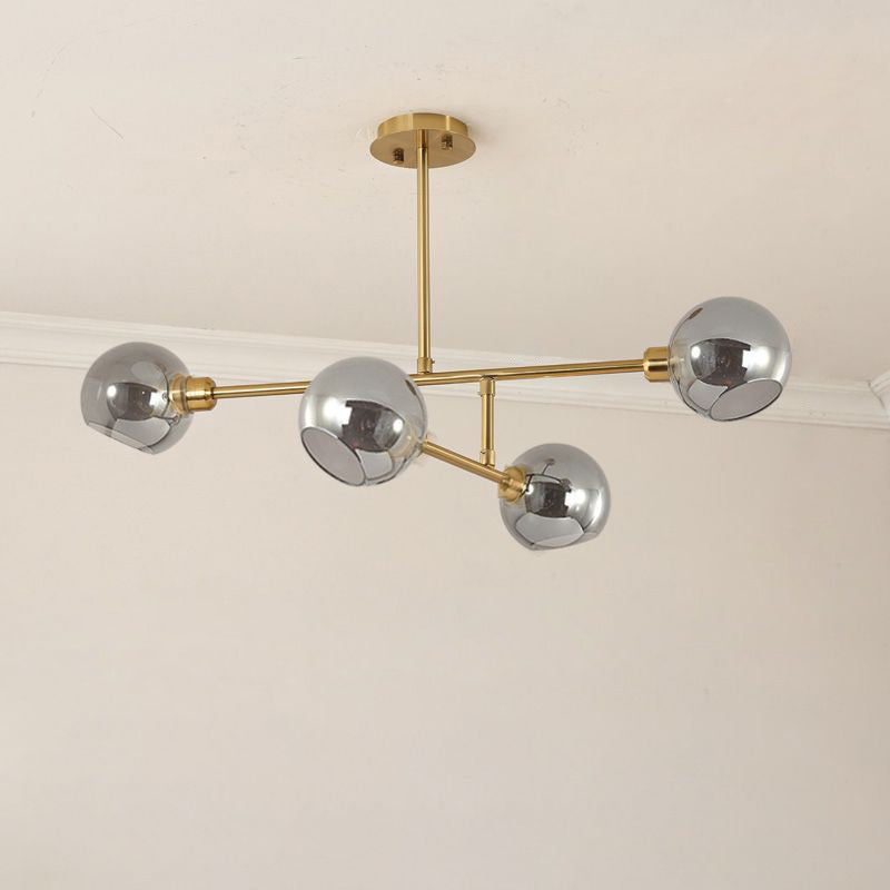 Open Kitchen Pendant Lighting Minimalist Ceiling Chandelier with Dome Glass Shade 4 Gold Smoke Grey Clearhalo 'Ceiling Lights' 'Chandeliers' 'Glass shade' 'Glass' 'Modern Chandeliers' 'Modern' 'Pendant Lights' Lighting' 2462910