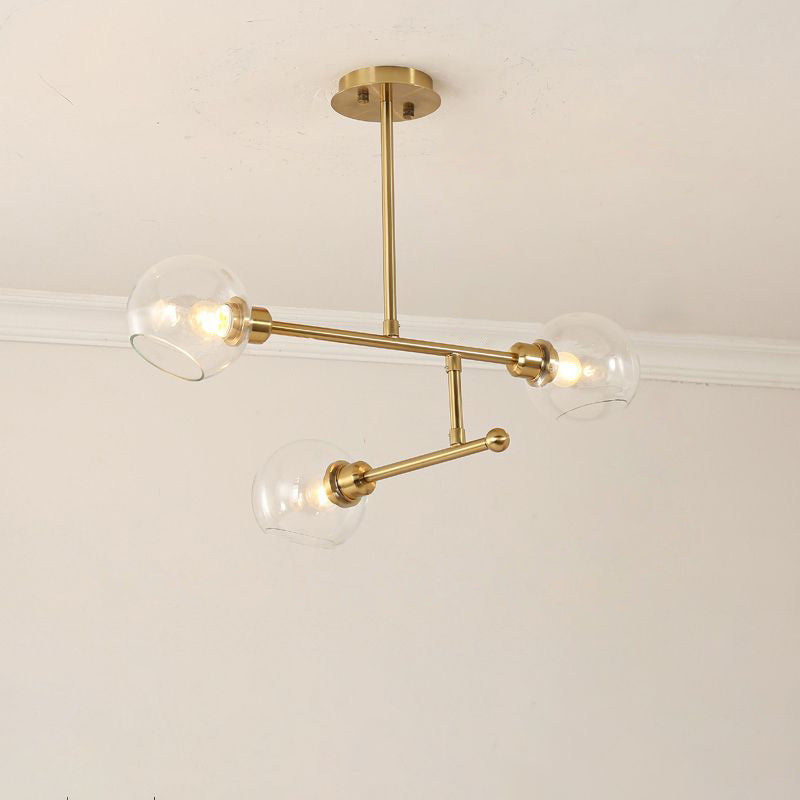 Open Kitchen Pendant Lighting Minimalist Ceiling Chandelier with Dome Glass Shade 3 Gold Clear Clearhalo 'Ceiling Lights' 'Chandeliers' 'Glass shade' 'Glass' 'Modern Chandeliers' 'Modern' 'Pendant Lights' Lighting' 2462919