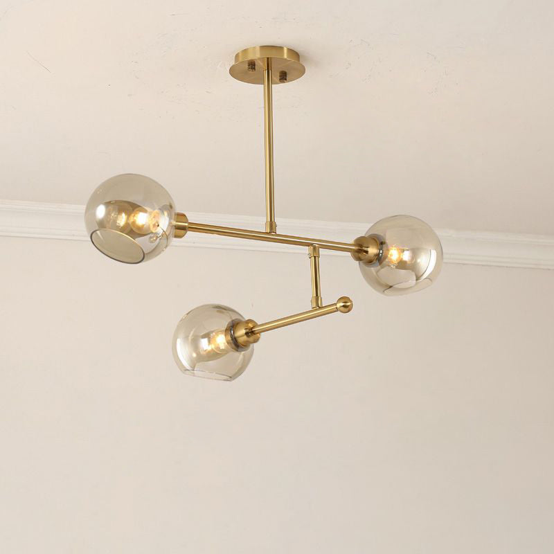 Open Kitchen Pendant Lighting Minimalist Ceiling Chandelier with Dome Glass Shade 3 Gold Cognac Clearhalo 'Ceiling Lights' 'Chandeliers' 'Glass shade' 'Glass' 'Modern Chandeliers' 'Modern' 'Pendant Lights' Lighting' 2462920