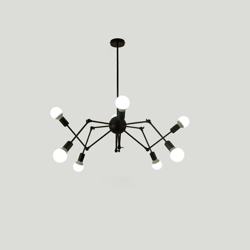 Spider Metal Chandelier Industrial Clothing Shop Commercial Pendant Lighting with Open Bulb Design 8 Black Clearhalo 'Cast Iron' 'Ceiling Lights' 'Chandeliers' 'Industrial Chandeliers' 'Industrial' 'Metal' 'Middle Century Chandeliers' 'Rustic Chandeliers' 'Tiffany' Lighting' 2463027