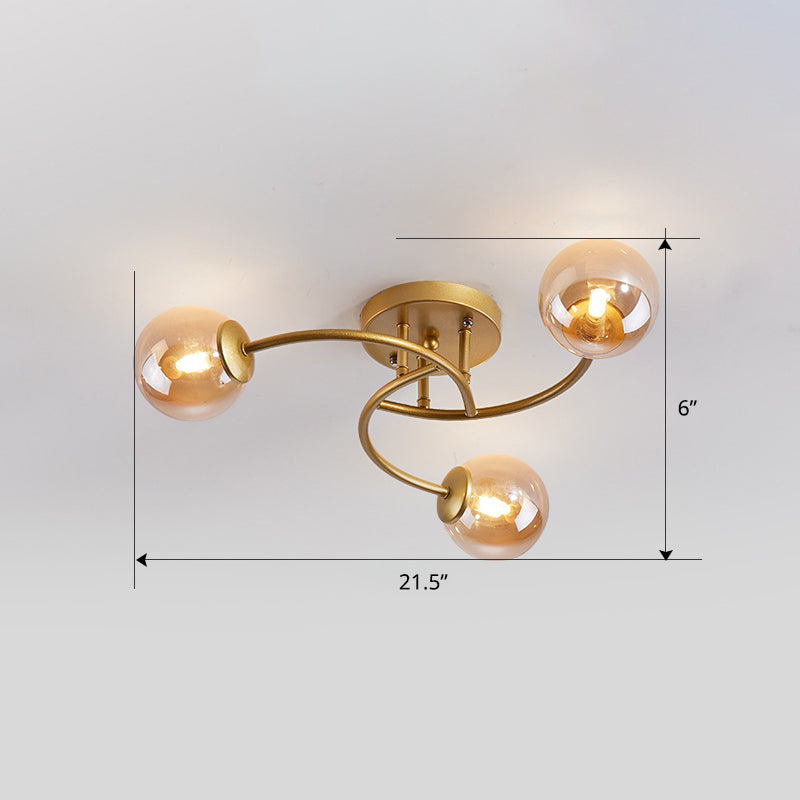 Swirled Metal Semi Flush Light Post-Modern Close to Ceiling Light with Ball Glass Shade Clearhalo 'Ceiling Lights' 'Close To Ceiling Lights' 'Close to ceiling' 'Semi-flushmount' Lighting' 2463091