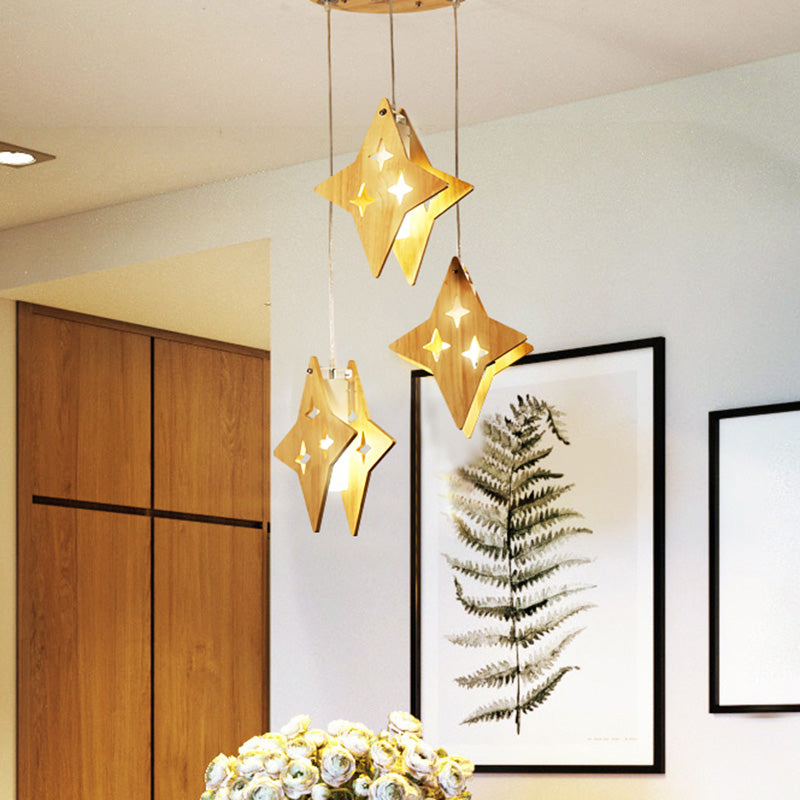 Hollowed-out Wooden Pendant Lamp Nordic Beige Suspended Lighting Fixture for Dining Room Clearhalo 'Ceiling Lights' 'Modern Pendants' 'Modern' 'Pendant Lights' 'Pendants' Lighting' 2463139