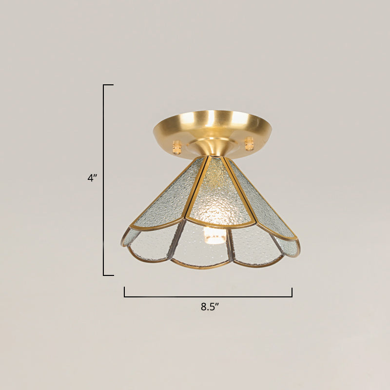 Tiffany Floral Semi Mount Lighting 1-Light Glass Ceiling Flush Light in Brass for Hallway Clearhalo 'Ceiling Lights' 'Close To Ceiling Lights' 'Close to ceiling' 'Pendant Lights' 'Semi-flushmount' 'Tiffany close to ceiling' 'Tiffany' Lighting' 2463219