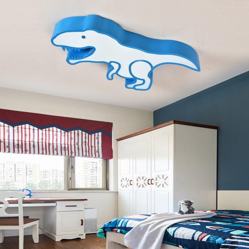 Cartoon Dinosaur Flushmount Ceiling Lamp Metal Kids Room LED Flush-Mount Light Fixture Blue Clearhalo 'Ceiling Lights' 'Close To Ceiling Lights' 'Close to ceiling' 'Flush mount' Lighting' 2463227