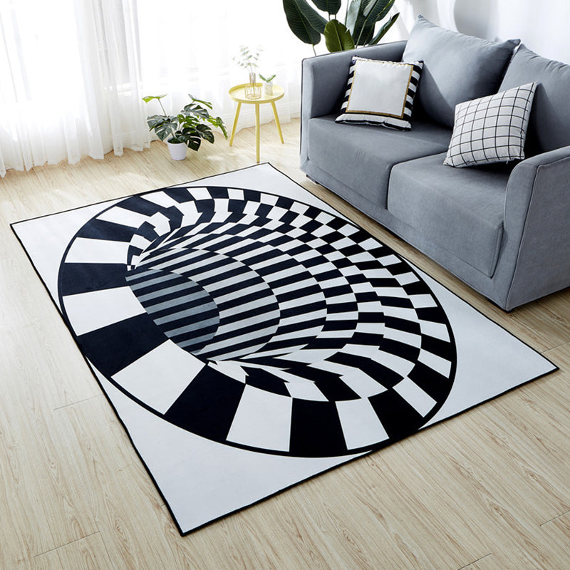 Minimalist Living Room Rug Multi Color 3D Printed Rug Synthetics Anti-Slip Backing Easy Care Area Carpet White-Black Clearhalo 'Area Rug' 'Rug' 2463856