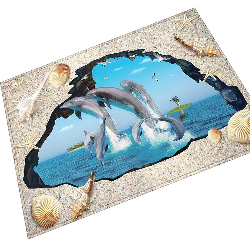Multi Color Natural Rug Polypropylene Animal Printed Area Carpet Non-Slip Backing Stain-Resistant Indoor Rug for Living Room Ocean Blue Clearhalo 'Area Rug' 'Rug' 2463905