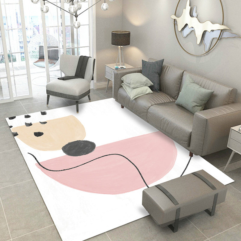 Multi Color Hand Print Rug Synthetics Scandinavian Area Carpet Non-Slip Pet Friendly Indoor Rug for Living Room Pink Clearhalo 'Area Rug' 'Rug' 2463930