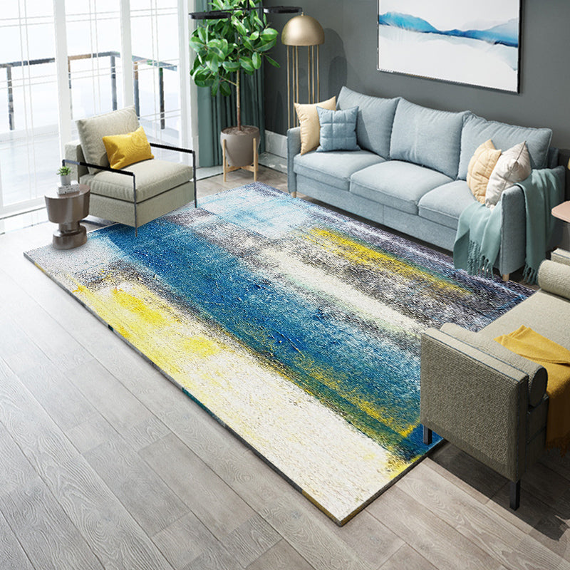 Industrial Living Room Rug Multi Colored Abstract Printed Indoor Rug Synthetics Non-Slip Backing Easy Care Area Carpet Blue-Yellow Clearhalo 'Area Rug' 'Rug' 2464105