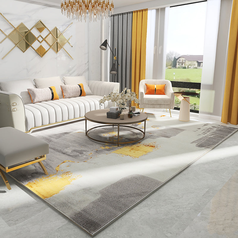 Relaxing Living Room Rug Multi Colored Abstract Printed Indoor Rug Polyster Non-Slip Backing Pet Friendly Area Carpet Gray-Yellow Clearhalo 'Area Rug' 'Rug' 2464255