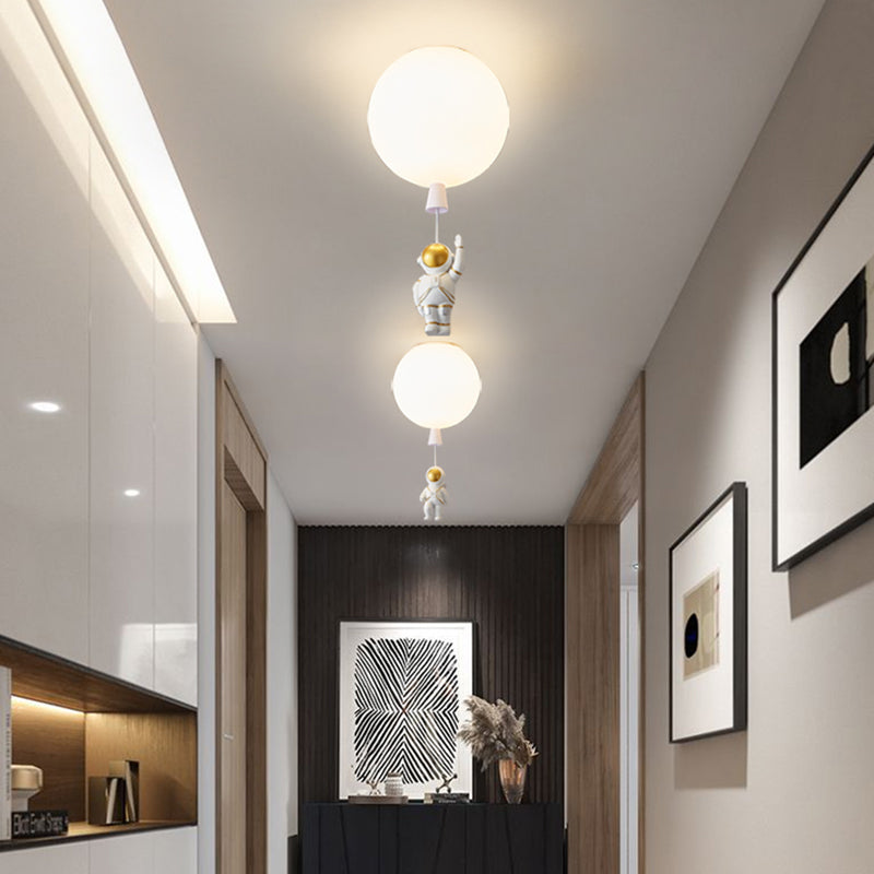 Kids Style 1-Bulb Ceiling Light White Astronaut and Balloon Flush Mount Light with Acrylic Shade Clearhalo 'Ceiling Lights' 'Close To Ceiling Lights' 'Close to ceiling' 'Flush mount' Lighting' 2464487