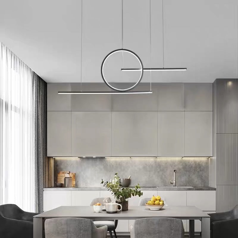 Linear Dining Room Island Lighting Metal Minimalist LED Drop Pendant with Halo Ring Black Clearhalo 'Ceiling Lights' 'Island Lights' Lighting' 2464925