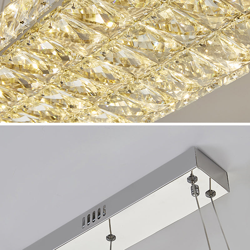 Modern Rectangle Ceiling Pendant Lamp K9 Crystal Dining Room Suspension Light in Clear Clearhalo 'Ceiling Lights' 'Island Lights' Lighting' 2464941