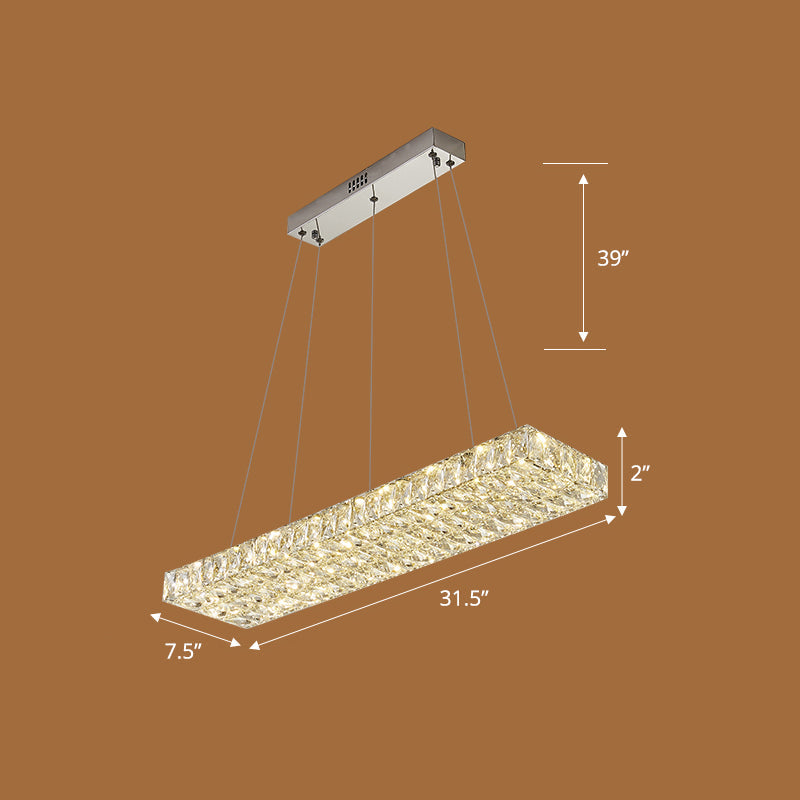 Modern Rectangle Ceiling Pendant Lamp K9 Crystal Dining Room Suspension Light in Clear Clearhalo 'Ceiling Lights' 'Island Lights' Lighting' 2464943