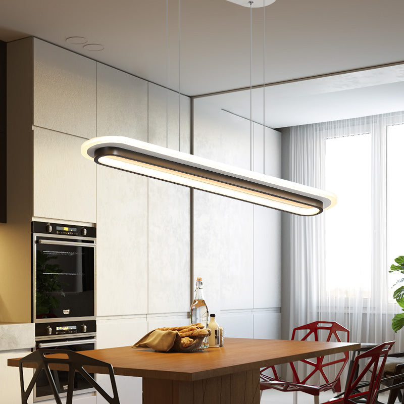 Black and White Elliptical Island Lamp Nordic Style Acrylic LED Suspension Light over Table Clearhalo 'Ceiling Lights' 'Island Lights' Lighting' 2464960