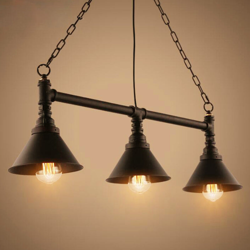 Conical Restaurant Island Light Fixture Industrial Metal 3-Head Black Hanging Ceiling Light Clearhalo 'Ceiling Lights' 'Island Lights' Lighting' 2464970