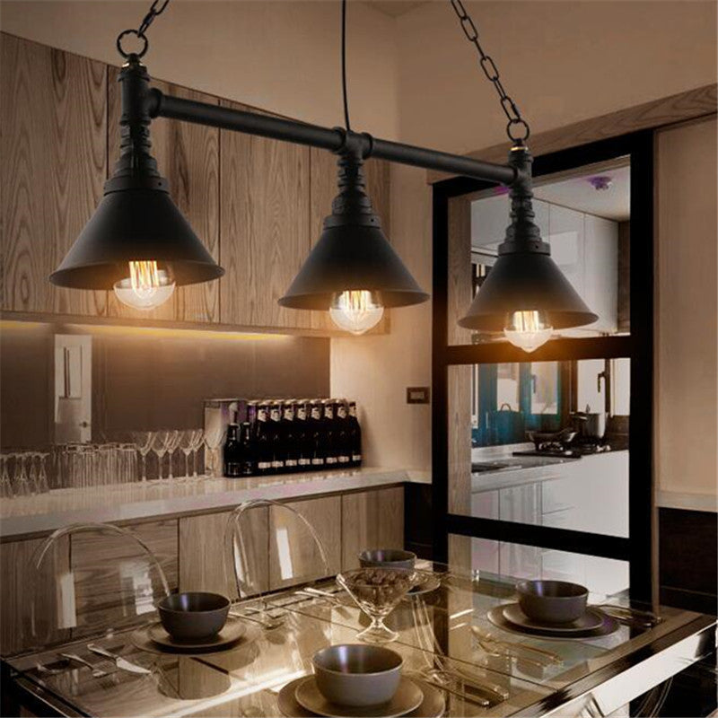 Conical Restaurant Island Light Fixture Industrial Metal 3-Head Black Hanging Ceiling Light Clearhalo 'Ceiling Lights' 'Island Lights' Lighting' 2464972
