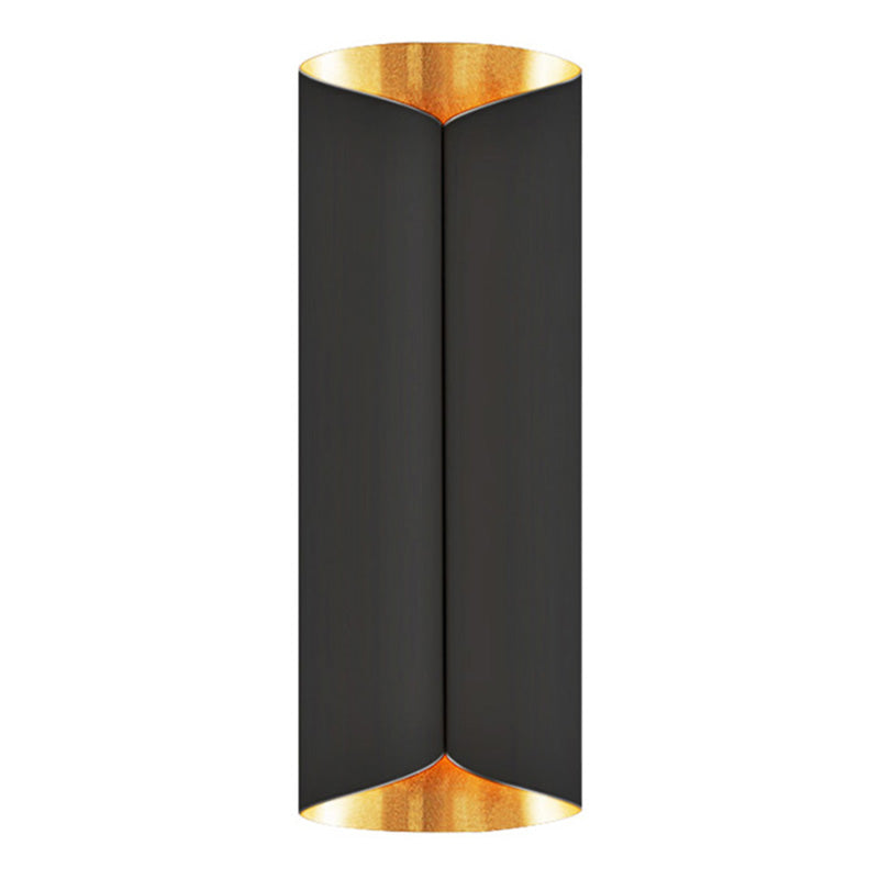 Roll Shape Metal Wall Lamp Sconce Postmodern 2-Bulb Wall Mount Light Fixture for Stairs Gold-Black 16.5" Clearhalo 'Cast Iron' 'Glass' 'Industrial' 'Modern wall lights' 'Modern' 'Tiffany' 'Traditional wall lights' 'Wall Lamps & Sconces' 'Wall Lights' Lighting' 2465070