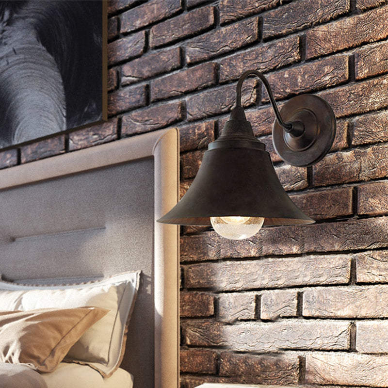 Shaded Bathroom Wall Sconce Vintage Metal Single Black Wall Mount Lighting Fixture Clearhalo 'Art deco wall lights' 'Cast Iron' 'Glass' 'Industrial wall lights' 'Industrial' 'Middle century wall lights' 'Modern' 'Rustic wall lights' 'Tiffany' 'Traditional wall lights' 'Wall Lamps & Sconces' 'Wall Lights' Lighting' 2465111