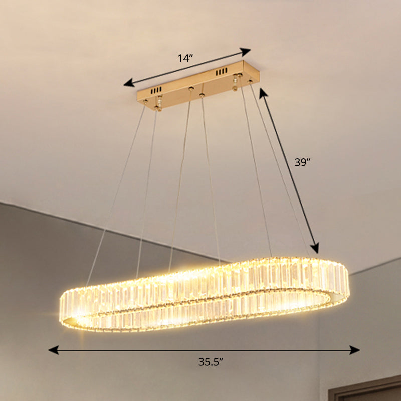 Minimalist Oblong LED Suspension Lamp Optical K9 Crystal Restaurant Hanging Island Light Clearhalo 'Ceiling Lights' 'Island Lights' Lighting' 2465247