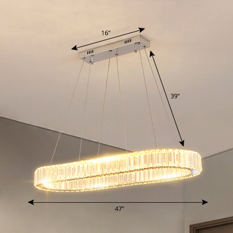 Minimalist Oblong LED Suspension Lamp Optical K9 Crystal Restaurant Hanging Island Light Clearhalo 'Ceiling Lights' 'Island Lights' Lighting' 2465251