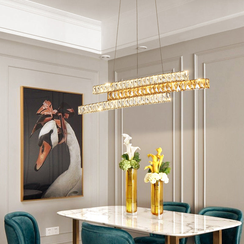 Crystal Encrusted Linear Island Light Fixture Minimalist LED Gold Suspension Pendant Light Clearhalo 'Ceiling Lights' 'Island Lights' Lighting' 2465256