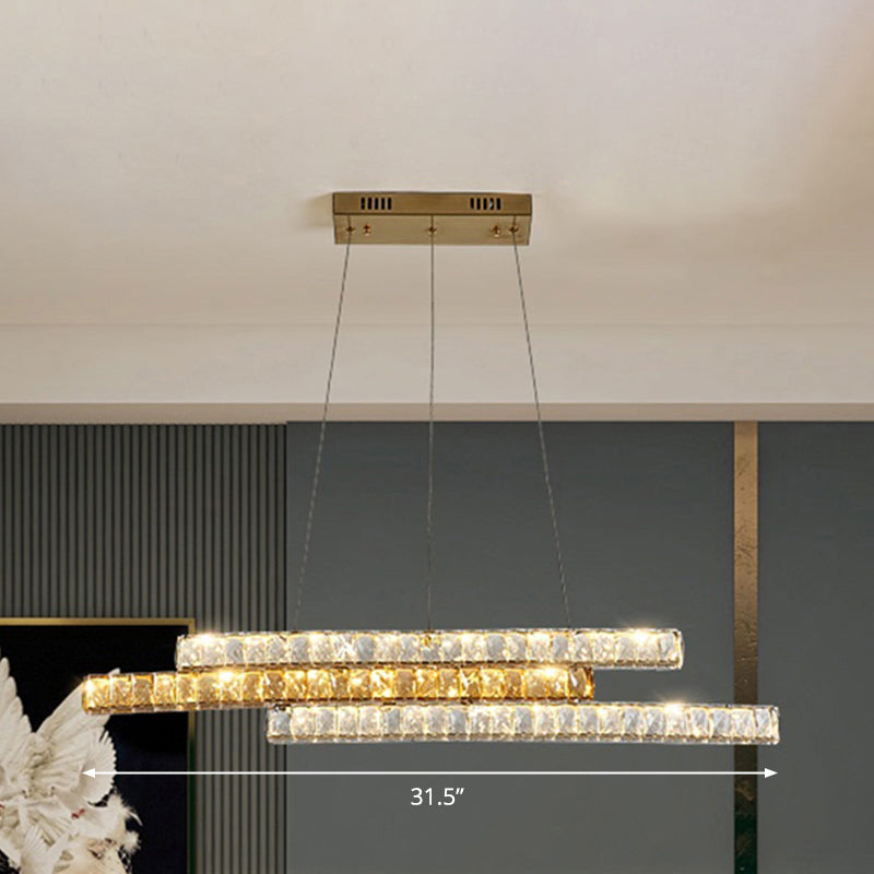 Crystal Encrusted Linear Island Light Fixture Minimalist LED Gold Suspension Pendant Light Clearhalo 'Ceiling Lights' 'Island Lights' Lighting' 2465258