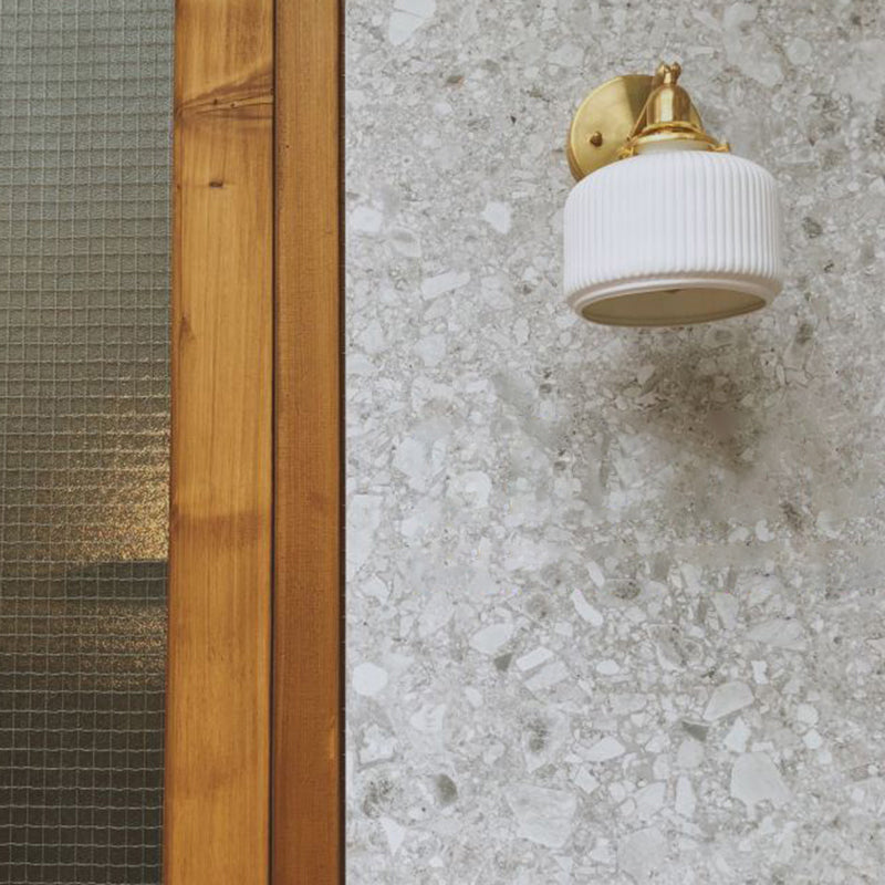 White Ribbed Glass Round Wall Light Simplicity 1 Bulb Foyer Sconce with Pivot Joint in Brass Clearhalo 'Art deco wall lights' 'Cast Iron' 'Glass' 'Industrial wall lights' 'Industrial' 'Middle century wall lights' 'Modern' 'Rustic wall lights' 'Tiffany' 'Traditional wall lights' 'Wall Lamps & Sconces' 'Wall Lights' Lighting' 2465474