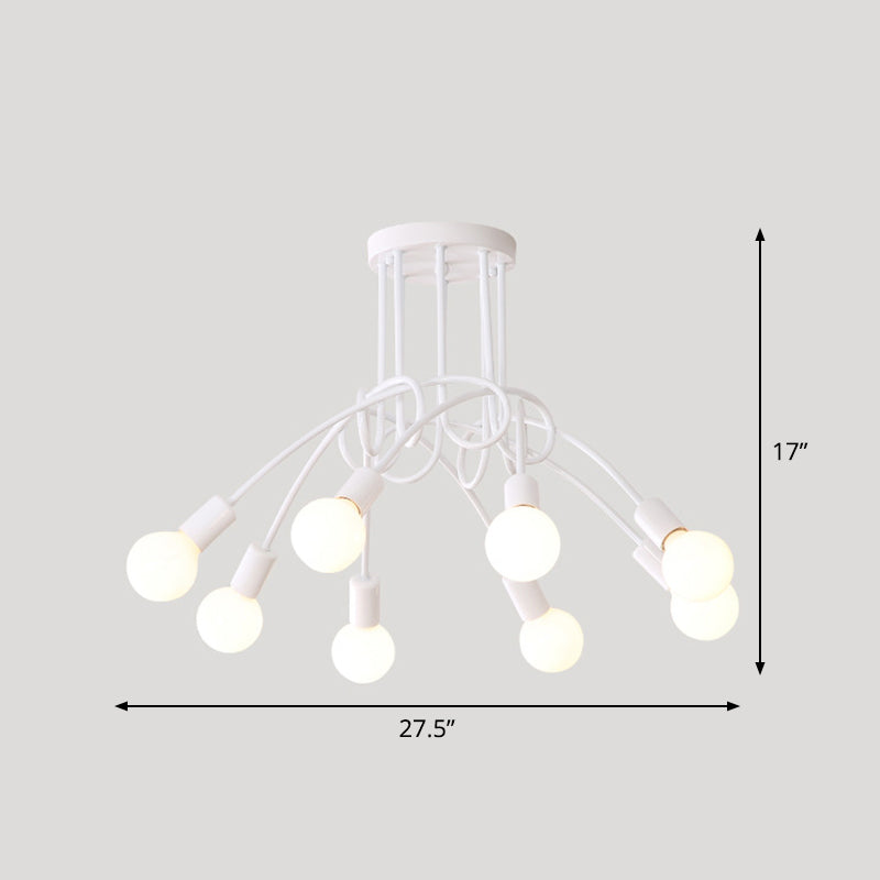 Twist Metal Flush Chandelier Loft Style Bedroom Semi Flush Ceiling Light with Open Bulb Design Clearhalo 'Ceiling Lights' 'Close To Ceiling Lights' 'Close to ceiling' 'Semi-flushmount' Lighting' 2465641