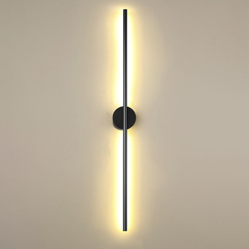 Black Rod LED Wall Lamp Fixture Simple Style Metallic Sconce Light for Living Room Black Round Canopy 23.5" Clearhalo 'Cast Iron' 'Glass' 'Industrial' 'Modern wall lights' 'Modern' 'Tiffany' 'Traditional wall lights' 'Wall Lamps & Sconces' 'Wall Lights' Lighting' 2465657