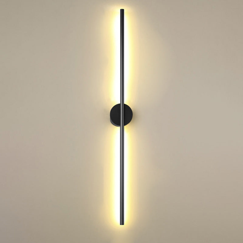 Black Rod LED Wall Lamp Fixture Simple Style Metallic Sconce Light for Living Room Black Round Canopy 31.5" Clearhalo 'Cast Iron' 'Glass' 'Industrial' 'Modern wall lights' 'Modern' 'Tiffany' 'Traditional wall lights' 'Wall Lamps & Sconces' 'Wall Lights' Lighting' 2465659
