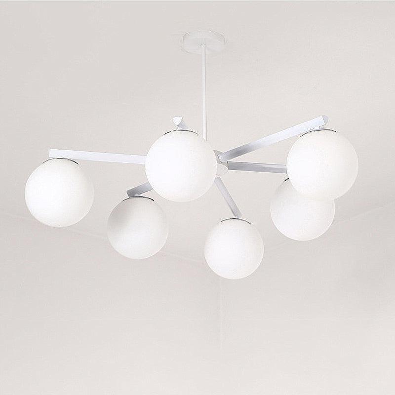 3/6/8 Light Globe Chandelier Traditional White Glass Pendant Light Fixture for Dining Room Clearhalo 'Ceiling Lights' 'Chandeliers' 'Glass shade' 'Glass' Lighting' 246566