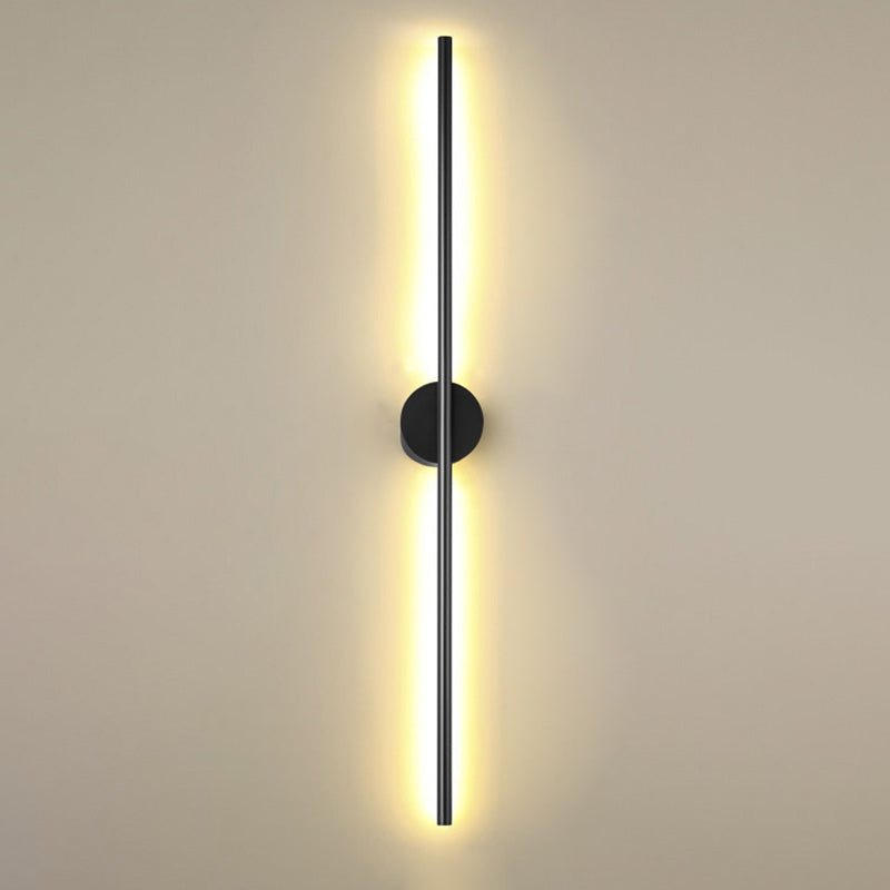 Black Rod LED Wall Lamp Fixture Simple Style Metallic Sconce Light for Living Room Black Round Canopy 39" Clearhalo 'Cast Iron' 'Glass' 'Industrial' 'Modern wall lights' 'Modern' 'Tiffany' 'Traditional wall lights' 'Wall Lamps & Sconces' 'Wall Lights' Lighting' 2465660