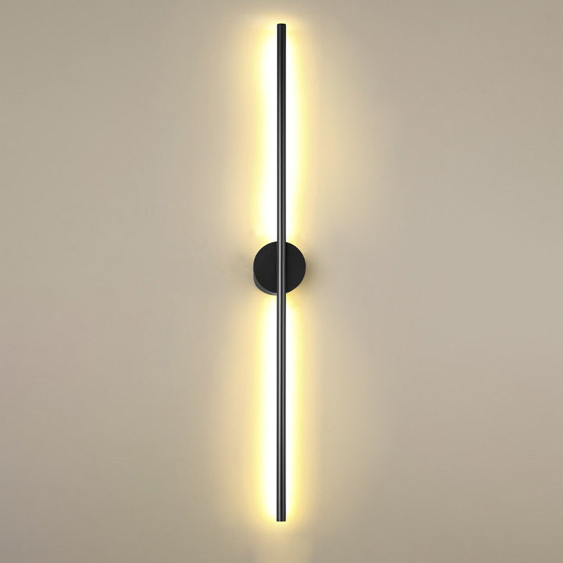 Black Rod LED Wall Lamp Fixture Simple Style Metallic Sconce Light for Living Room Black Round Canopy 47" Clearhalo 'Cast Iron' 'Glass' 'Industrial' 'Modern wall lights' 'Modern' 'Tiffany' 'Traditional wall lights' 'Wall Lamps & Sconces' 'Wall Lights' Lighting' 2465663