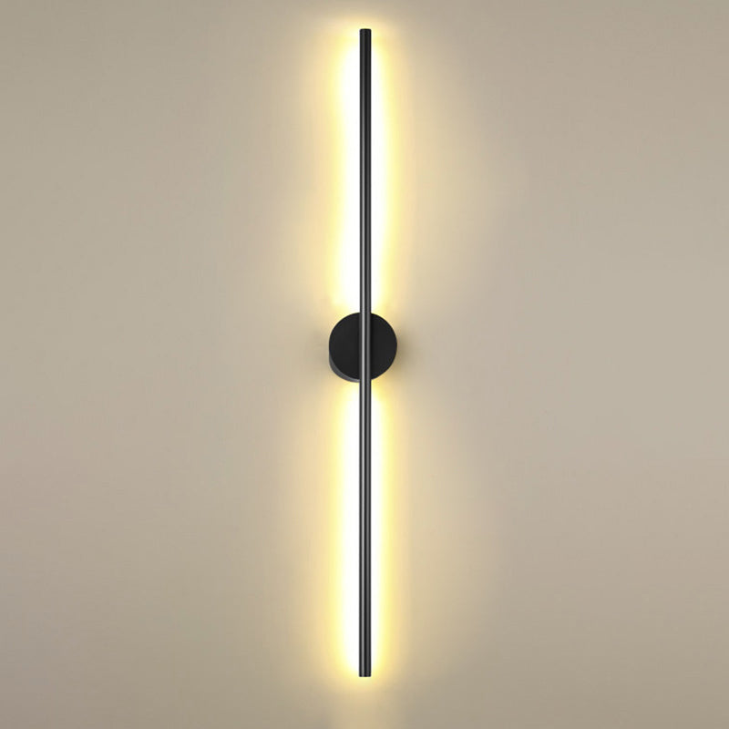 Black Rod LED Wall Lamp Fixture Simple Style Metallic Sconce Light for Living Room Black Round Canopy 57" Clearhalo 'Cast Iron' 'Glass' 'Industrial' 'Modern wall lights' 'Modern' 'Tiffany' 'Traditional wall lights' 'Wall Lamps & Sconces' 'Wall Lights' Lighting' 2465665