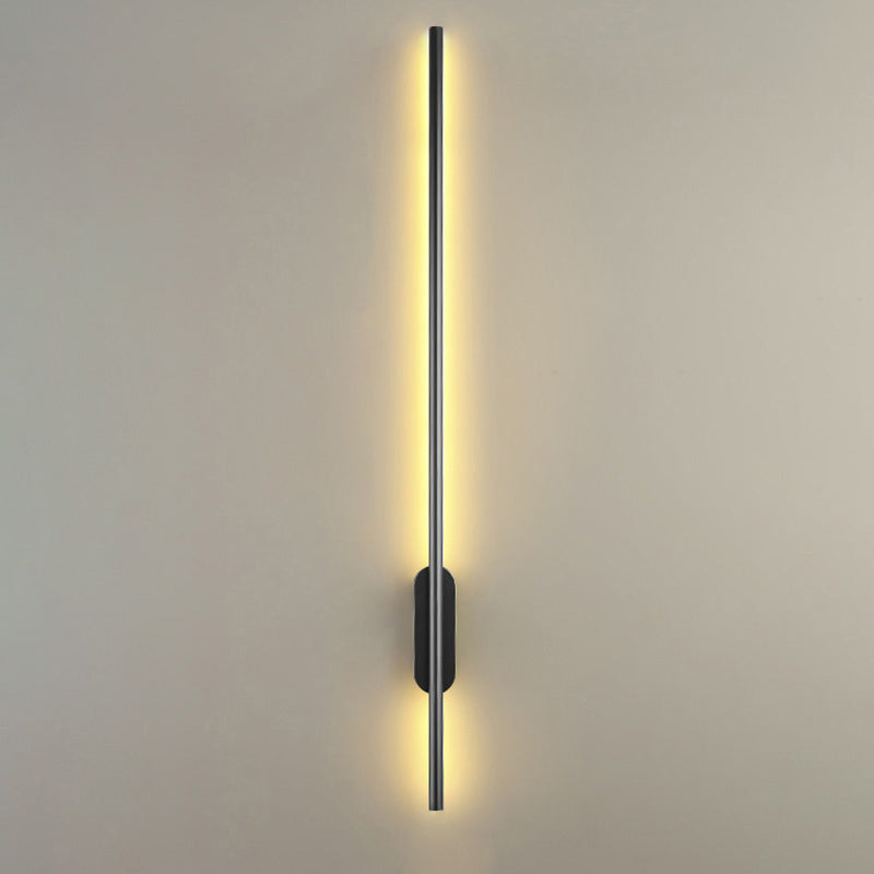 Black Rod LED Wall Lamp Fixture Simple Style Metallic Sconce Light for Living Room Black Linear Canopy 57" Clearhalo 'Cast Iron' 'Glass' 'Industrial' 'Modern wall lights' 'Modern' 'Tiffany' 'Traditional wall lights' 'Wall Lamps & Sconces' 'Wall Lights' Lighting' 2465675