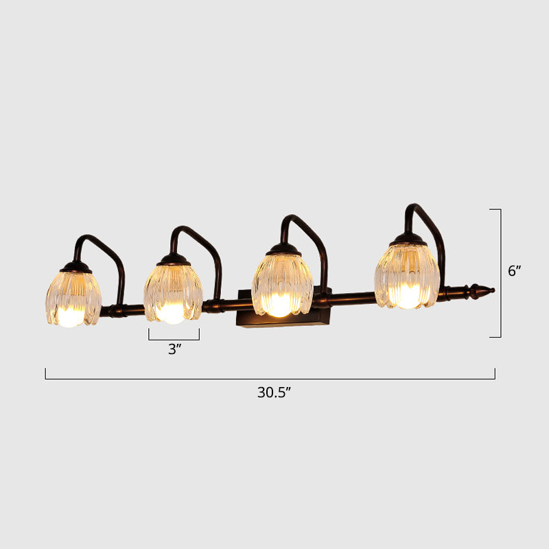 Copper Flower Vanity Wall Light Rustic Clear Glass Bathroom Wall Sconce Light Fixture Clearhalo 'Vanity Lights' 'Wall Lights' Lighting' 2465808