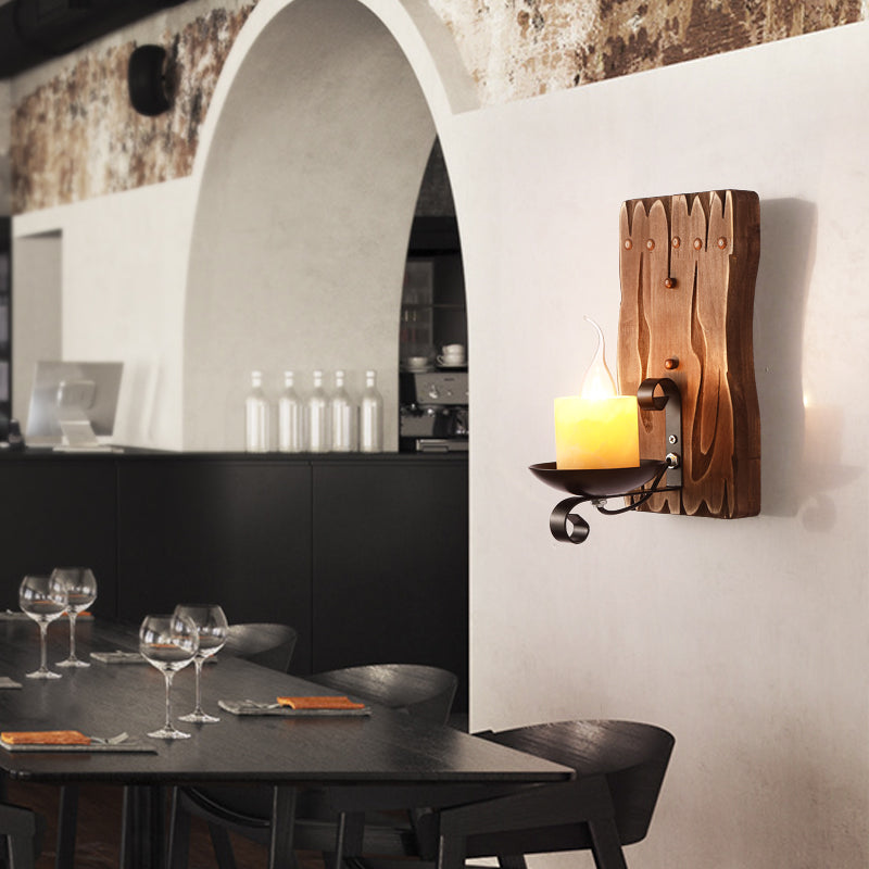 Brown Geometric Wall Light Sconce Rustic Wooden 1-Light Restaurant Wall Mounted Light Clearhalo 'Art deco wall lights' 'Cast Iron' 'Glass' 'Industrial wall lights' 'Industrial' 'Middle century wall lights' 'Modern' 'Rustic wall lights' 'Tiffany' 'Traditional wall lights' 'Wall Lamps & Sconces' 'Wall Lights' Lighting' 2465863