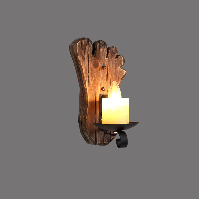 Brown Geometric Wall Light Sconce Rustic Wooden 1-Light Restaurant Wall Mounted Light Brown Foot Clearhalo 'Art deco wall lights' 'Cast Iron' 'Glass' 'Industrial wall lights' 'Industrial' 'Middle century wall lights' 'Modern' 'Rustic wall lights' 'Tiffany' 'Traditional wall lights' 'Wall Lamps & Sconces' 'Wall Lights' Lighting' 2465868