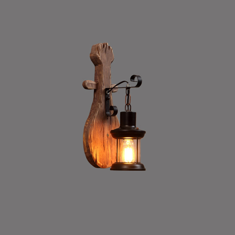 Brown Geometric Wall Light Sconce Rustic Wooden 1-Light Restaurant Wall Mounted Light Brown Violin Clearhalo 'Art deco wall lights' 'Cast Iron' 'Glass' 'Industrial wall lights' 'Industrial' 'Middle century wall lights' 'Modern' 'Rustic wall lights' 'Tiffany' 'Traditional wall lights' 'Wall Lamps & Sconces' 'Wall Lights' Lighting' 2465876