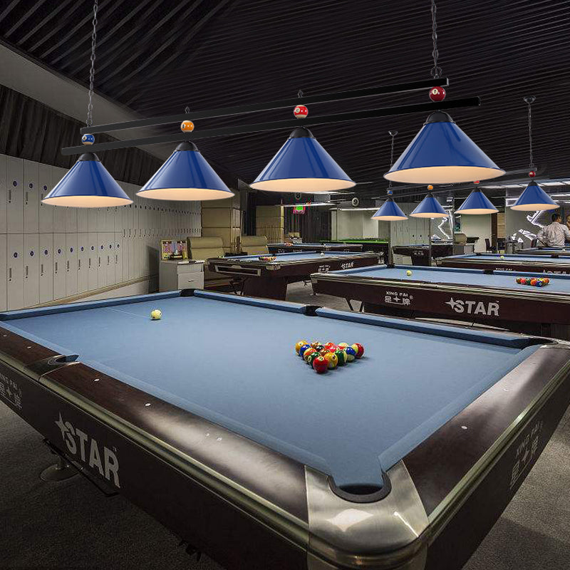 Billiard Chandelier Country Style Bar Island Lighting Fixture with Cone Metal Shade 4 Blue Clearhalo 'Ceiling Lights' 'Island Lights' Lighting' 2465940