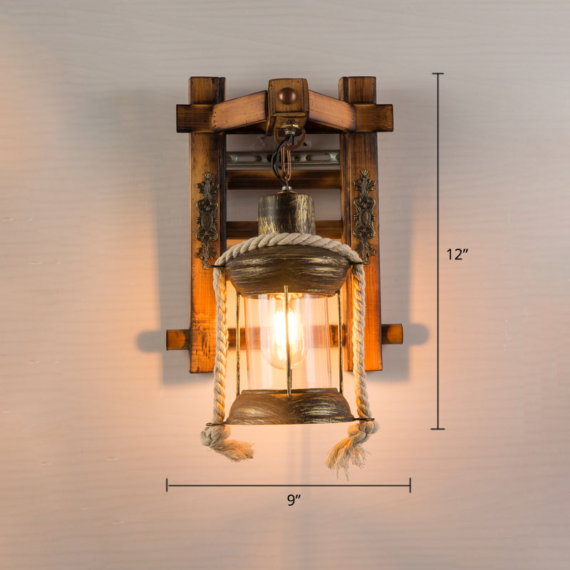 Wooden Brown Wall Light Fixture Geometric Shaped Country Style Wall Sconce for Corridor Clearhalo 'Industrial wall lights' 'Industrial' 'Middle century wall lights' 'Rustic wall lights' 'Tiffany' 'Wall Lamps & Sconces' 'Wall Lights' Lighting' 2466103